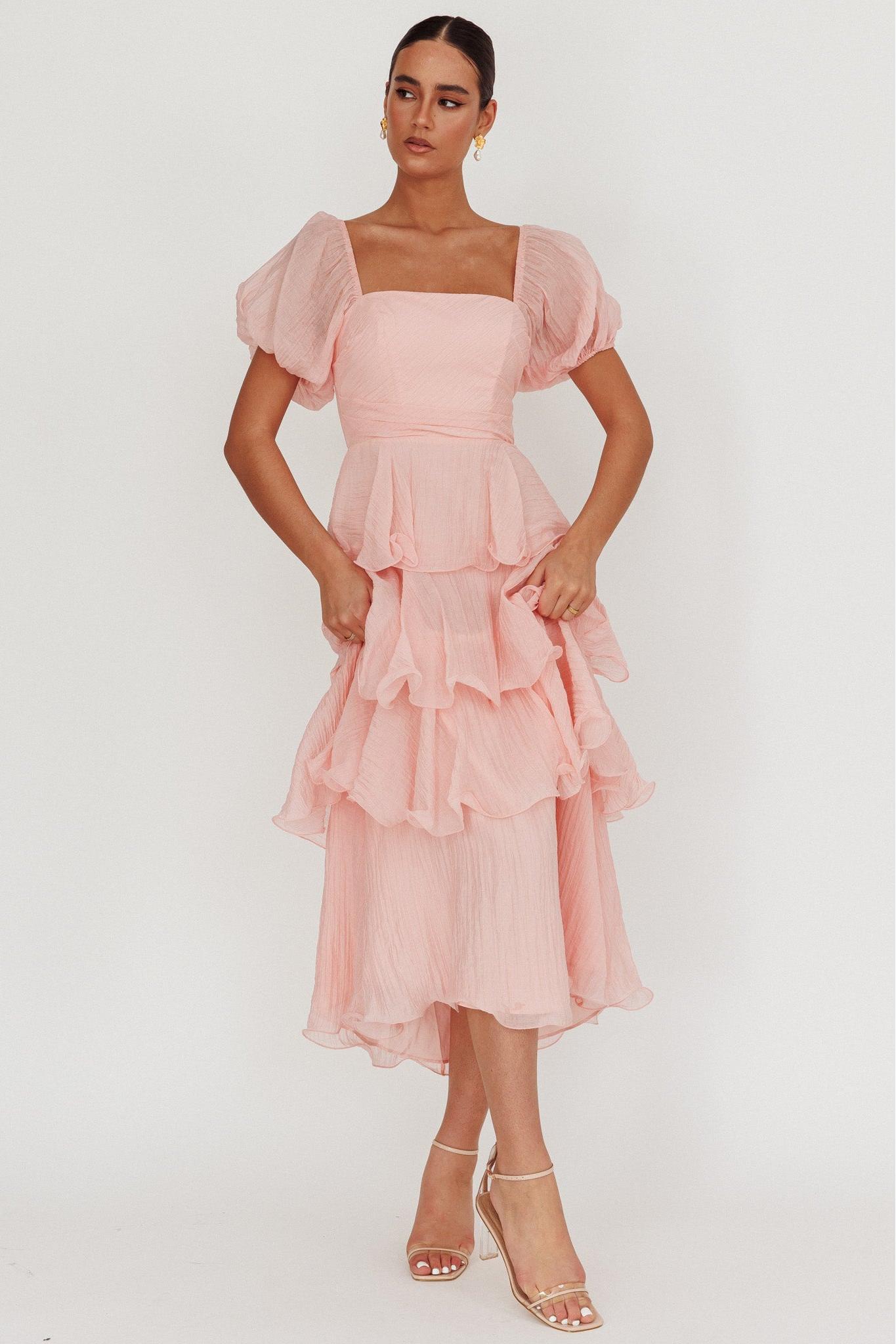 Chiffon Ruffle Square Collar Midi Dress
