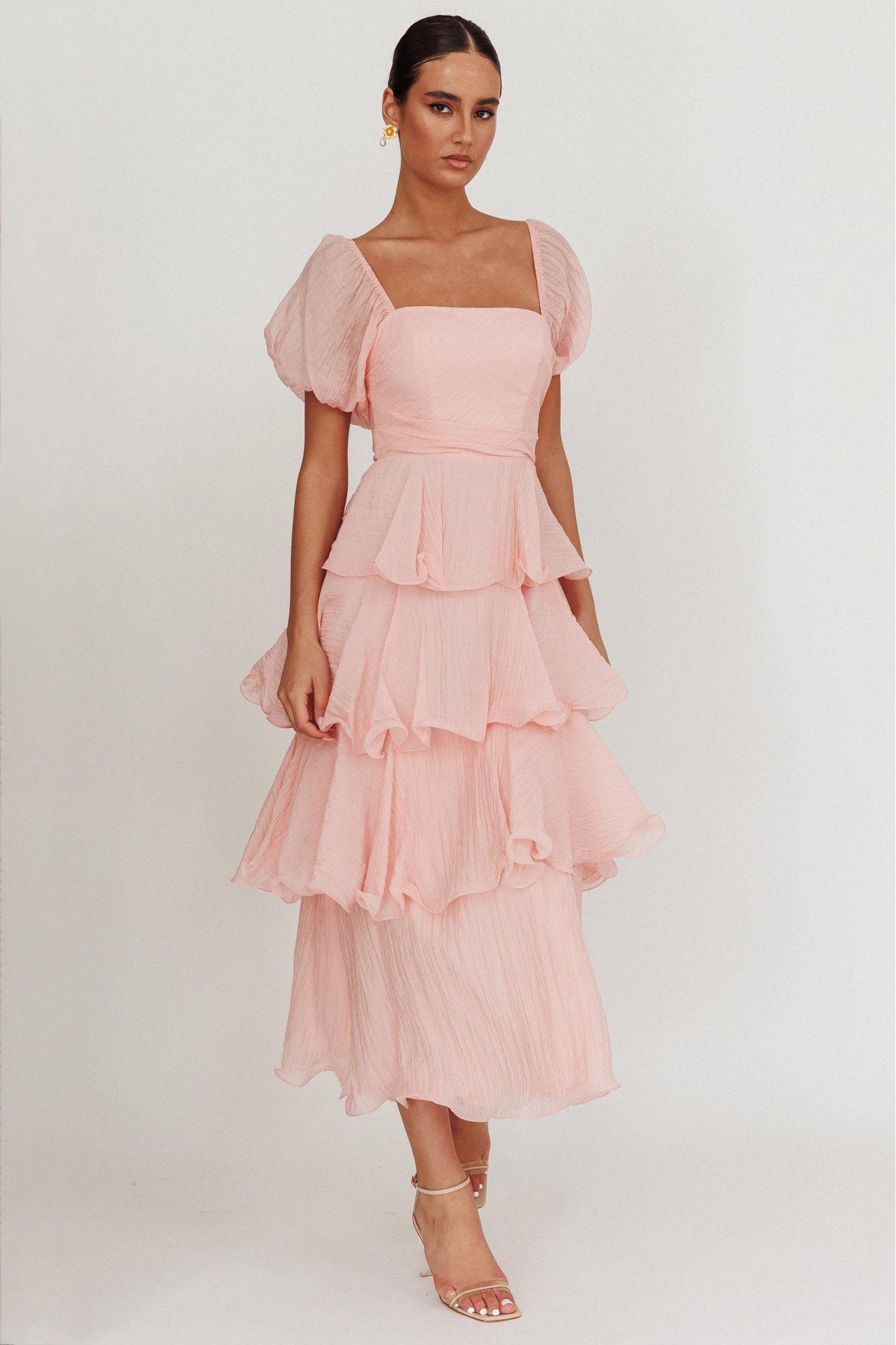Chiffon Ruffle Square Collar Midi Dress