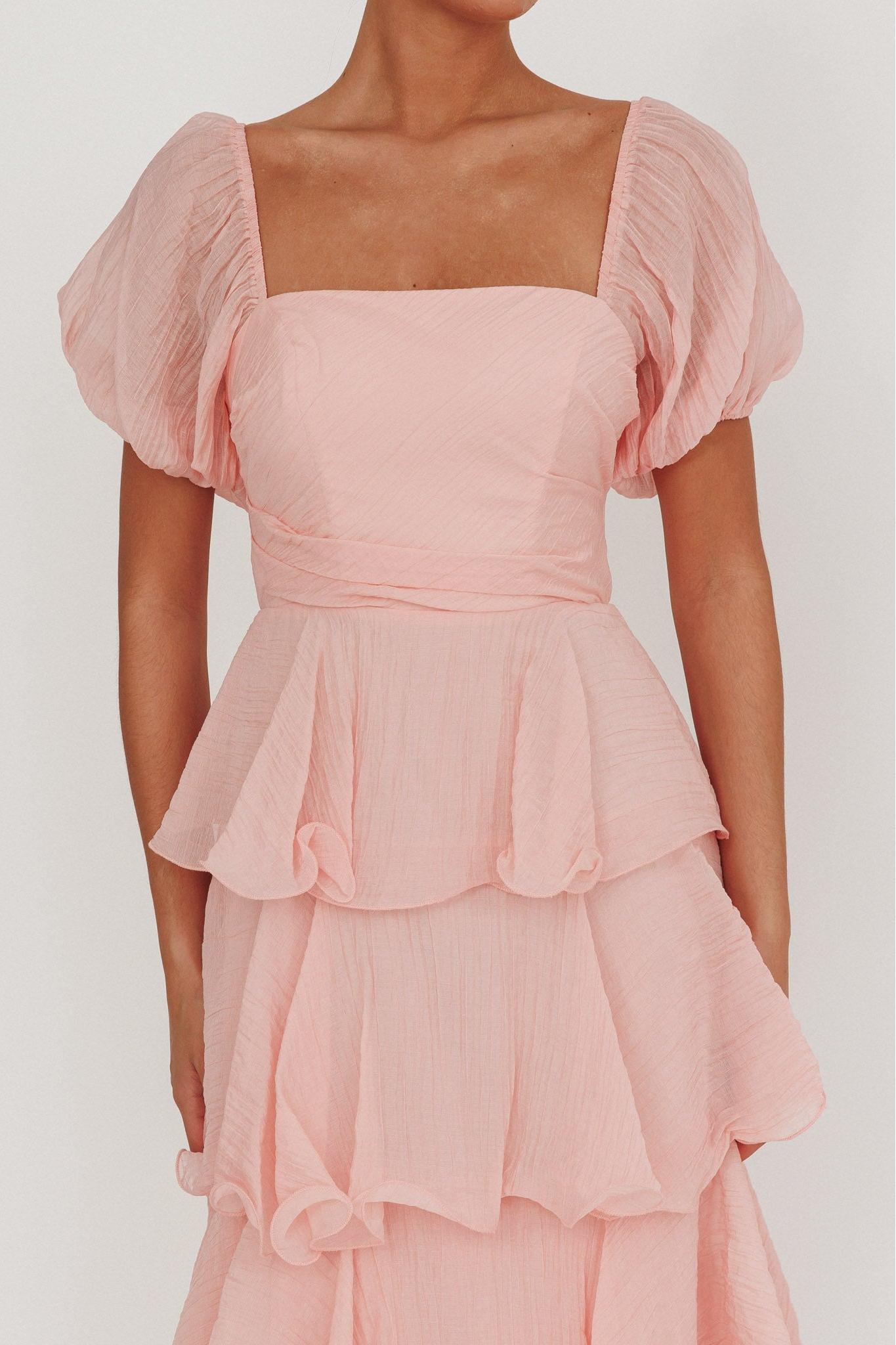 Chiffon Ruffle Square Collar Midi Dress