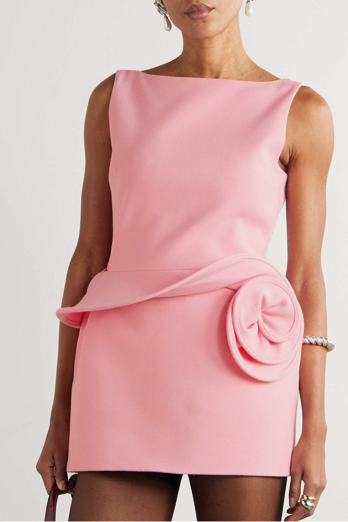 3D Flower Solid Sleeveless Mini Dress