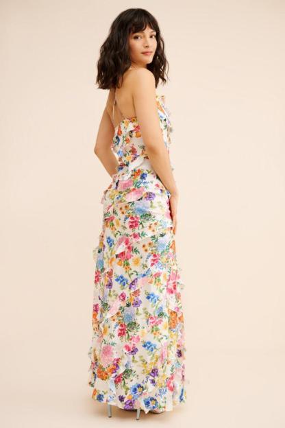 Floral Frill Splicing Slip  Maxi Dress