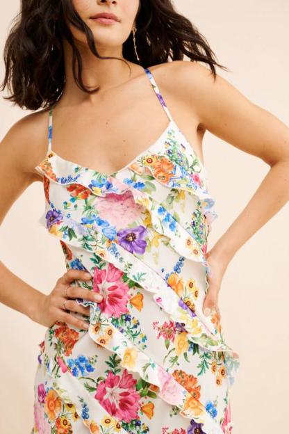 Floral Frill Splicing Slip  Maxi Dress