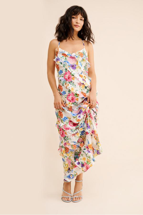 Floral Frill Splicing Slip  Maxi Dress