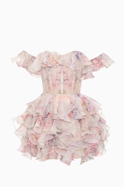 Floral Chiffon Off Shoulder Mini Dress