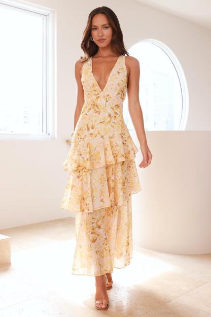 Floral Chiffon Ruffle Midi Dress