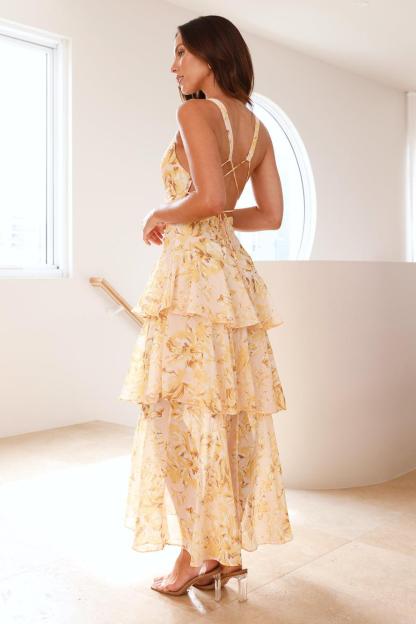 Floral Chiffon Ruffle Midi Dress