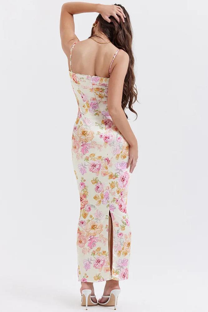 Satin Floral Lace Slip Midi Dress