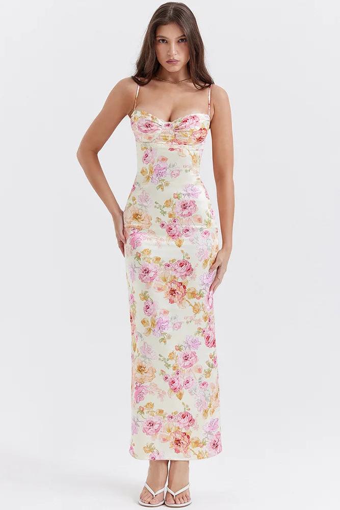 Satin Floral Lace Slip Midi Dress
