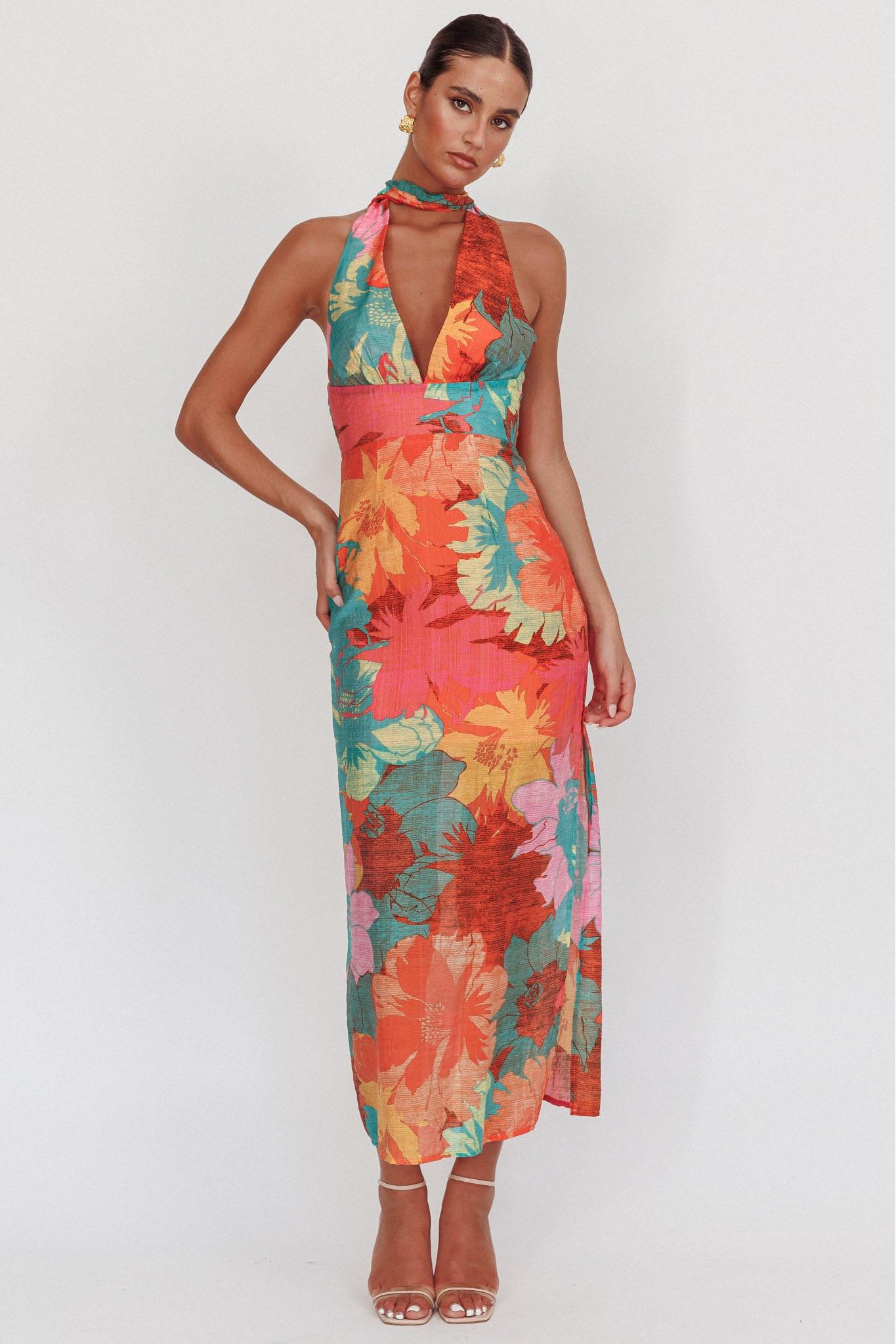 Floral V-Neck Bodycon Midi Dress