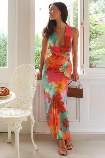 Floral V-Neck Midi Dress
