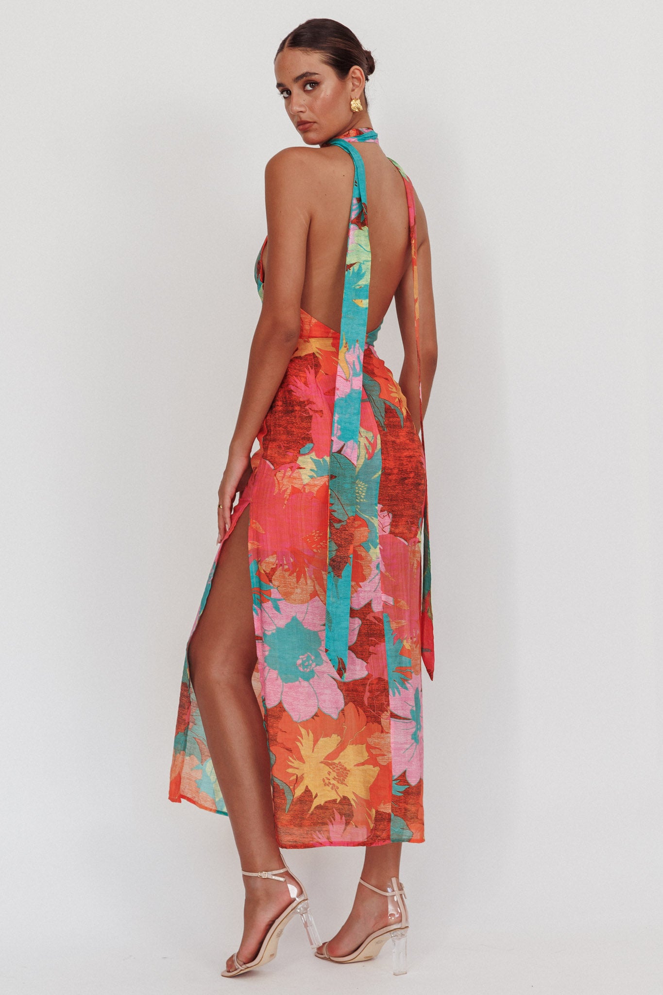 Floral V-Neck Bodycon Midi Dress
