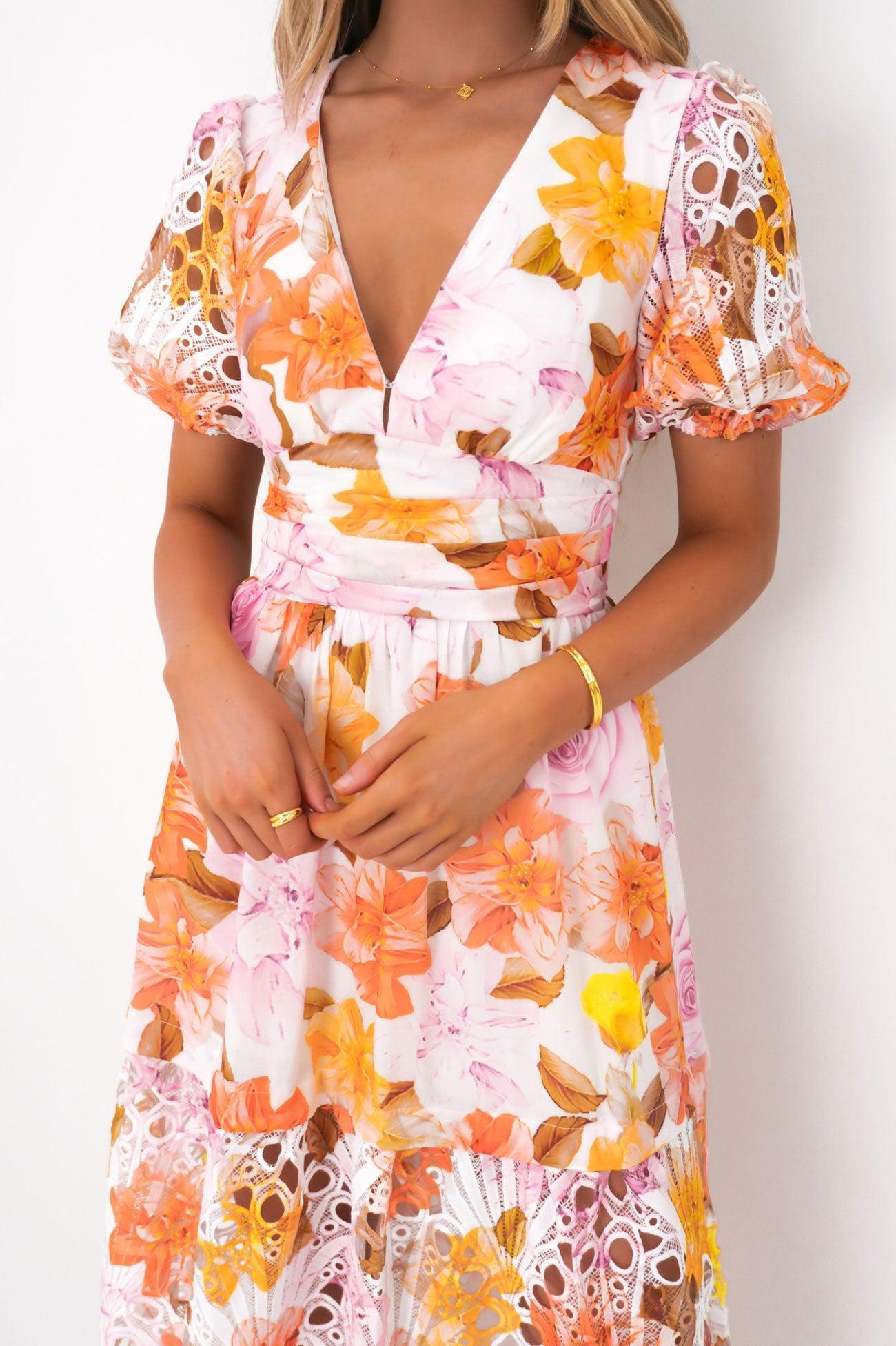 Floral Lace V-Neck Midi Dress
