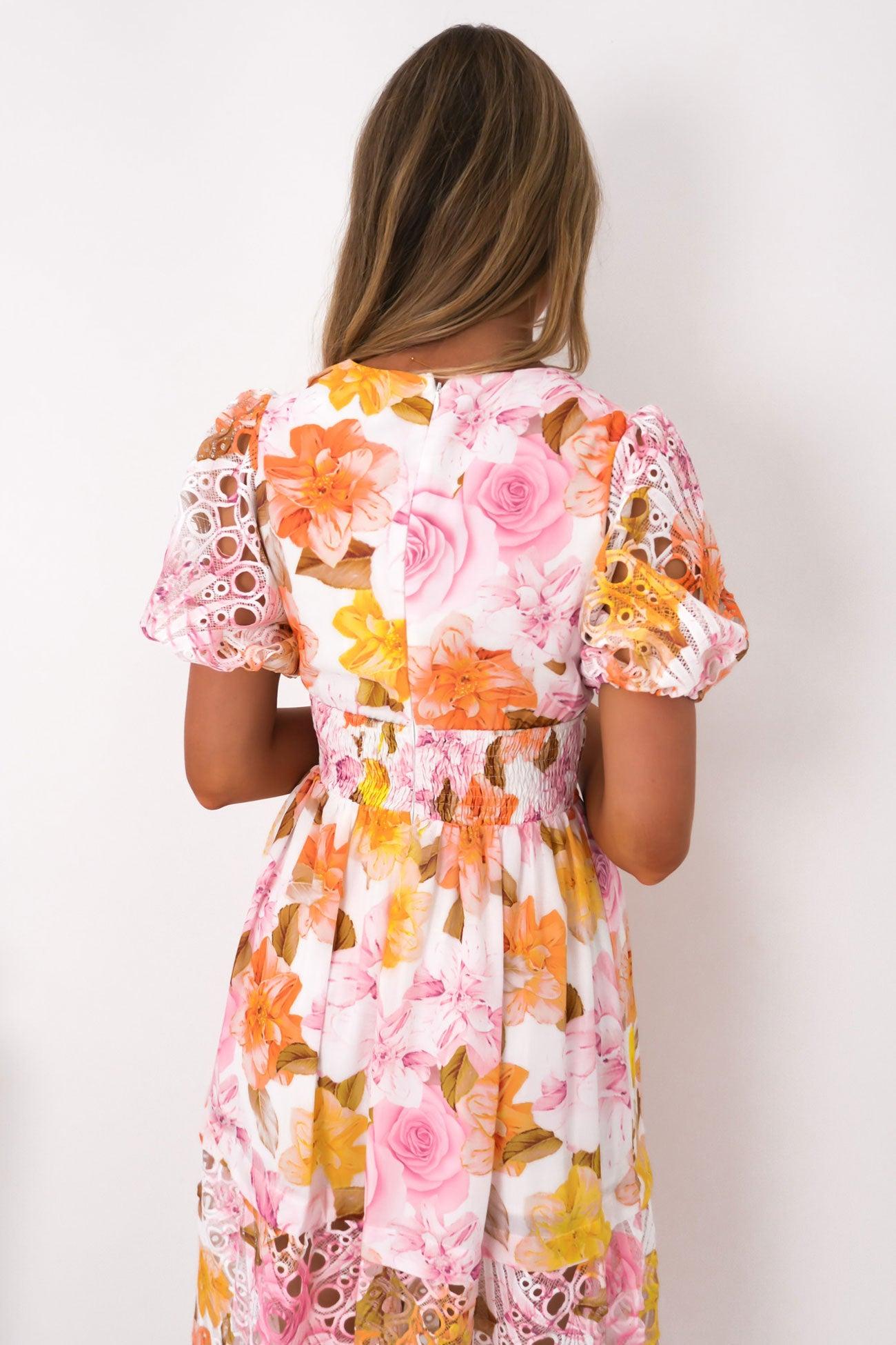 Floral Lace V-Neck Midi Dress