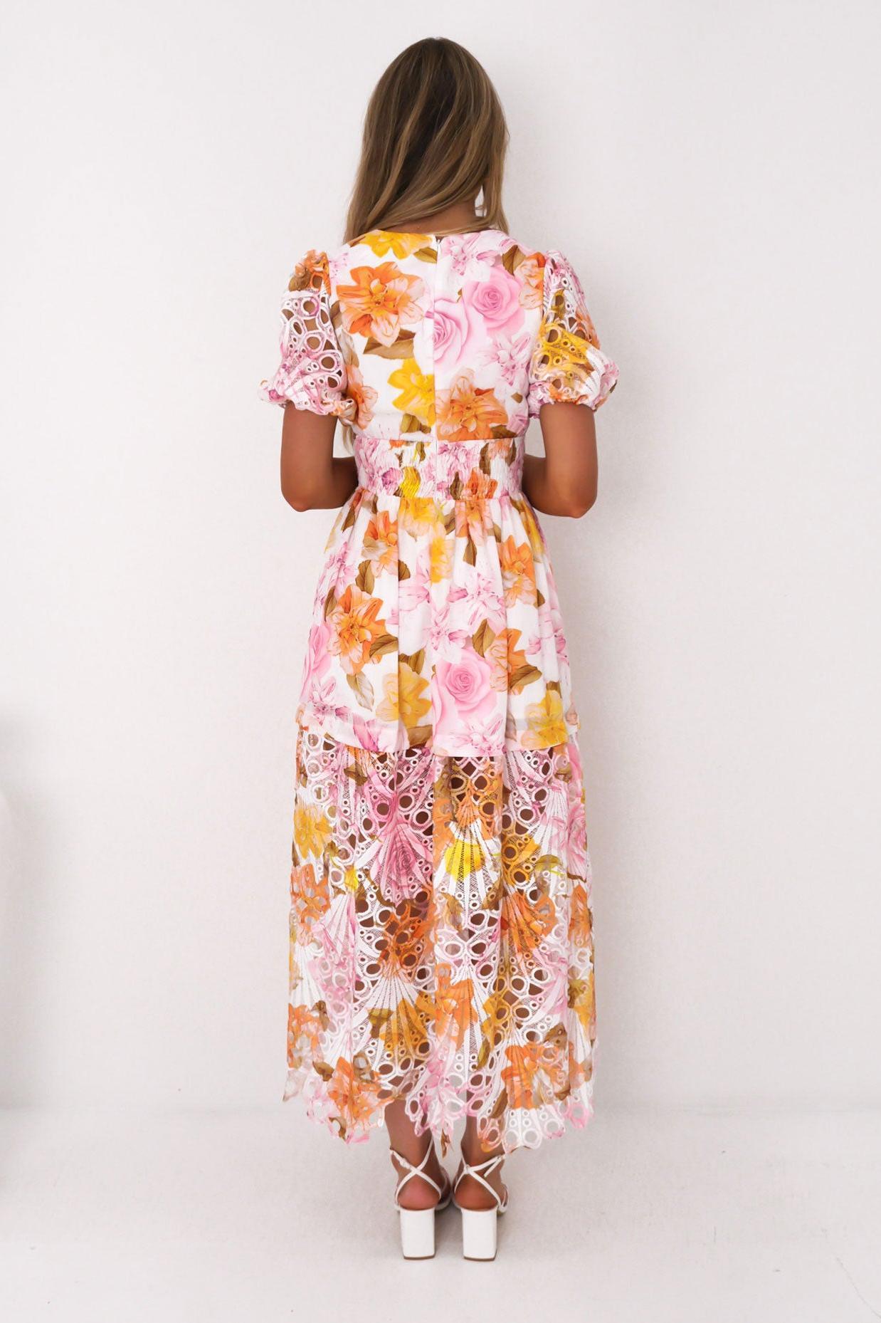Floral Lace V-Neck Midi Dress