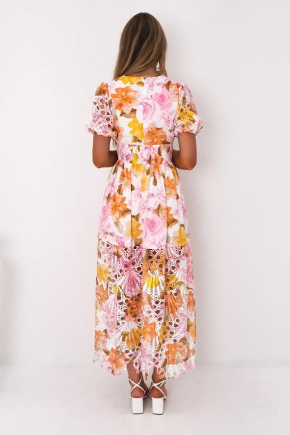 Floral Lace V-Neck Midi Dress