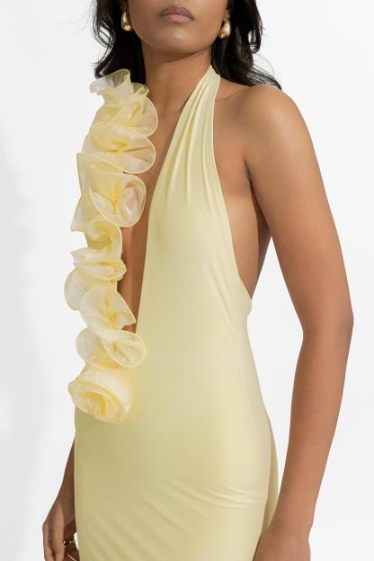 3D Flower V-Neck Backless Midi Dress