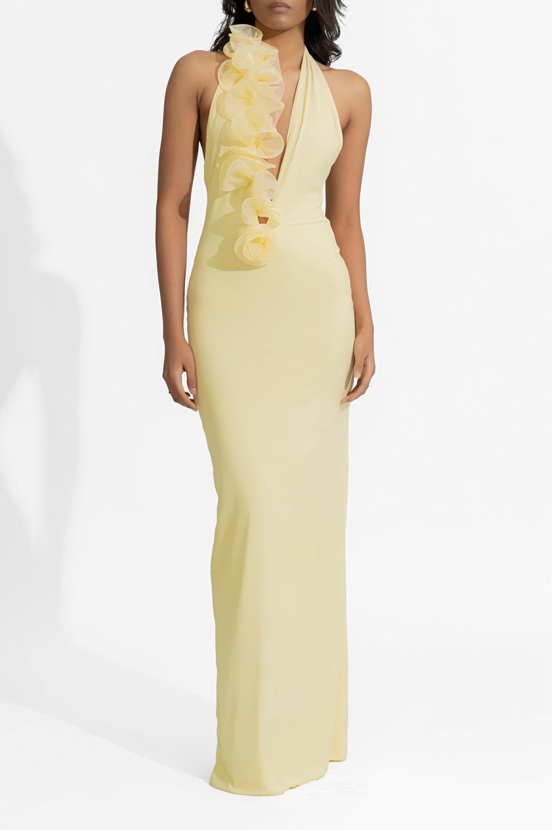 3D Flower V-Neck Backless Midi Dress