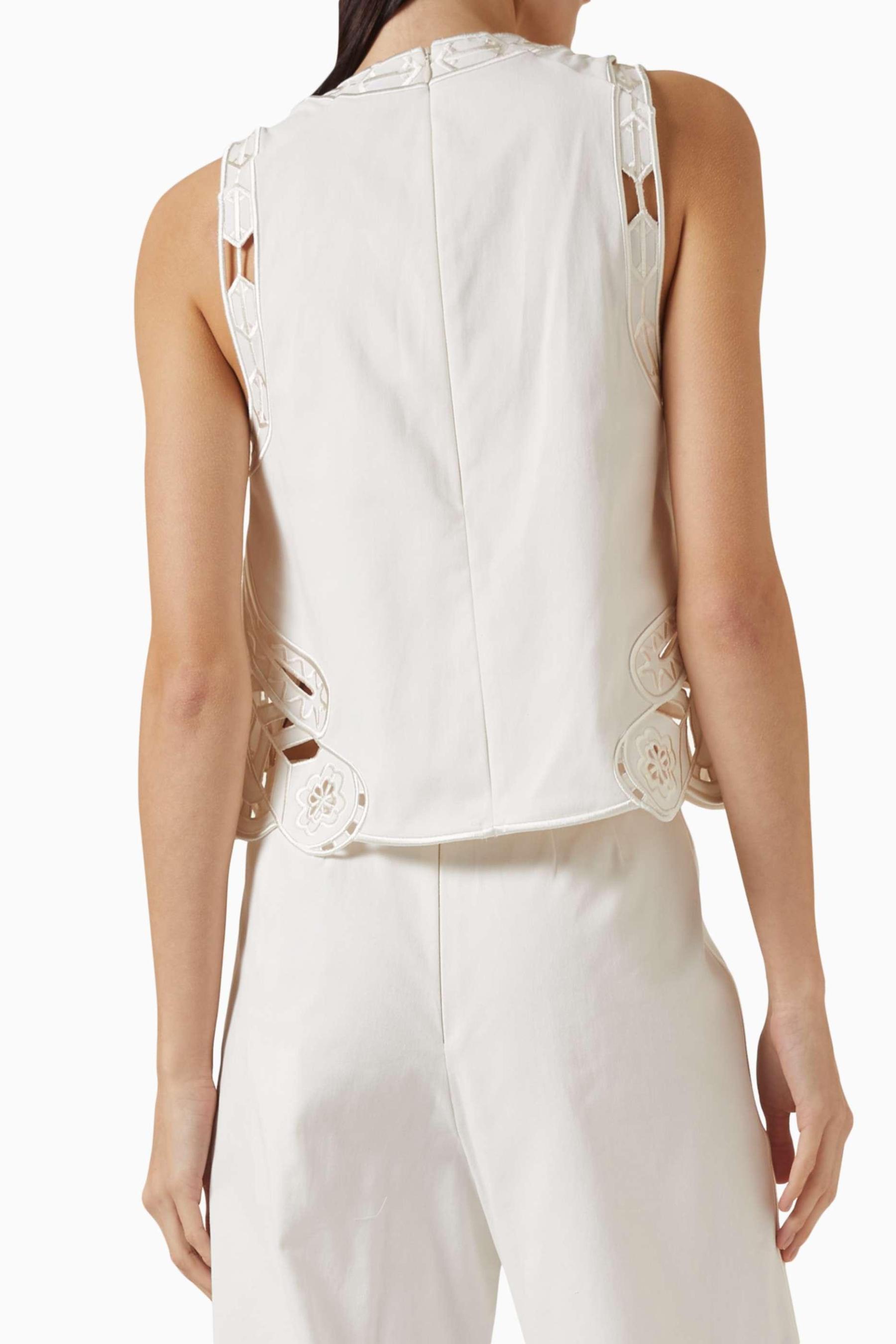 Embroidered Sleeveless Round Neck Top & Hight Waist Pants Set