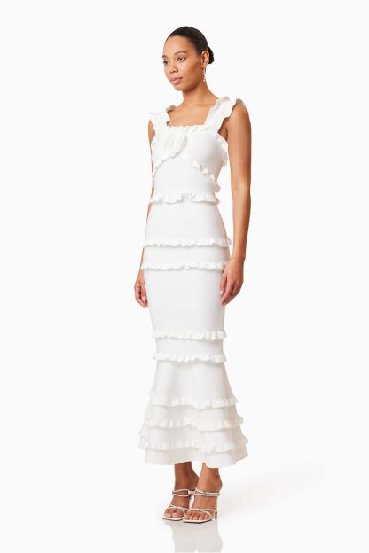 3D Flower Frill Slip Midi Dress