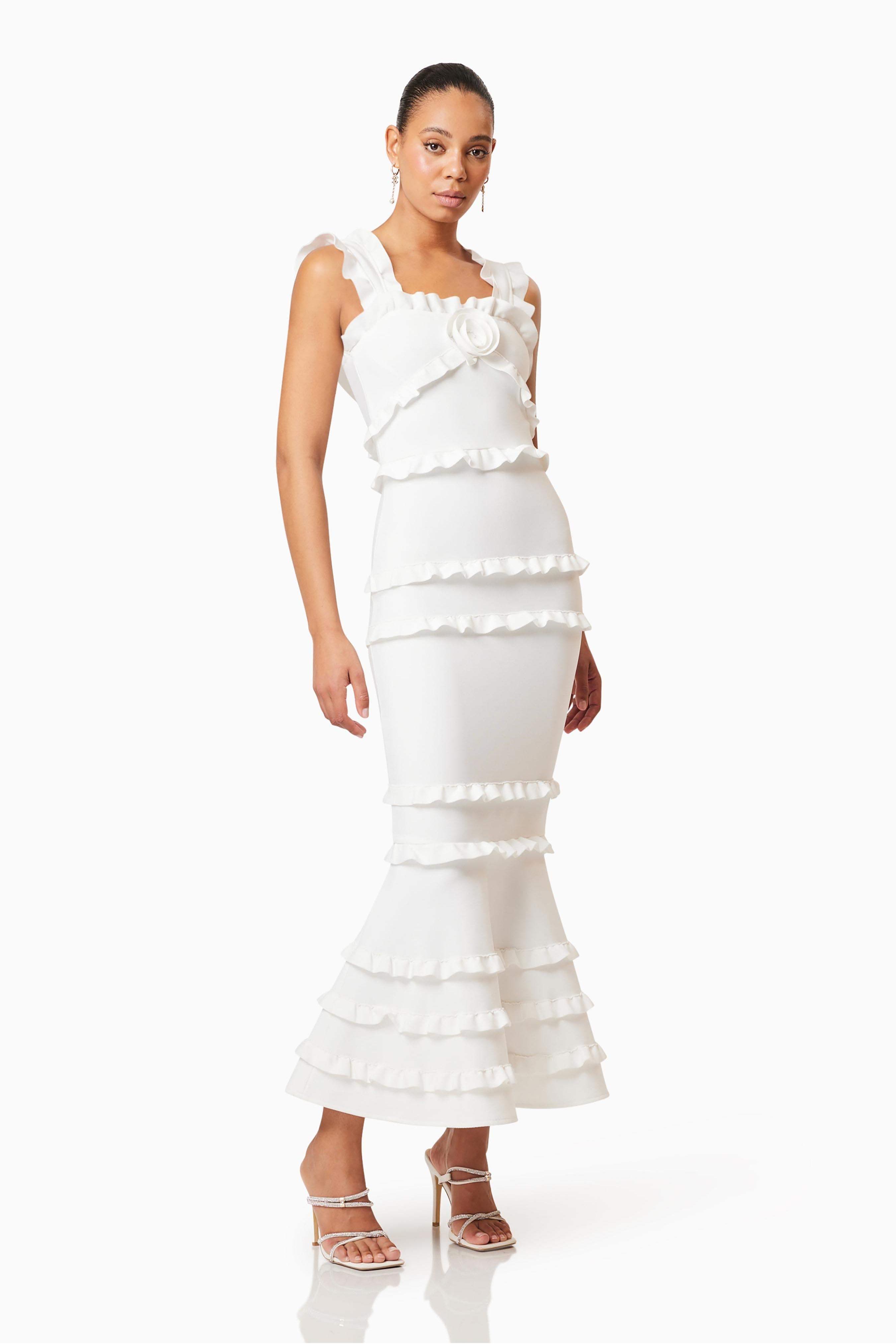 3D Flower Frill Slip Midi Dress