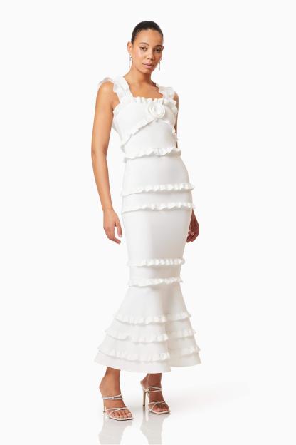 3D Flower Frill Slip Midi Dress