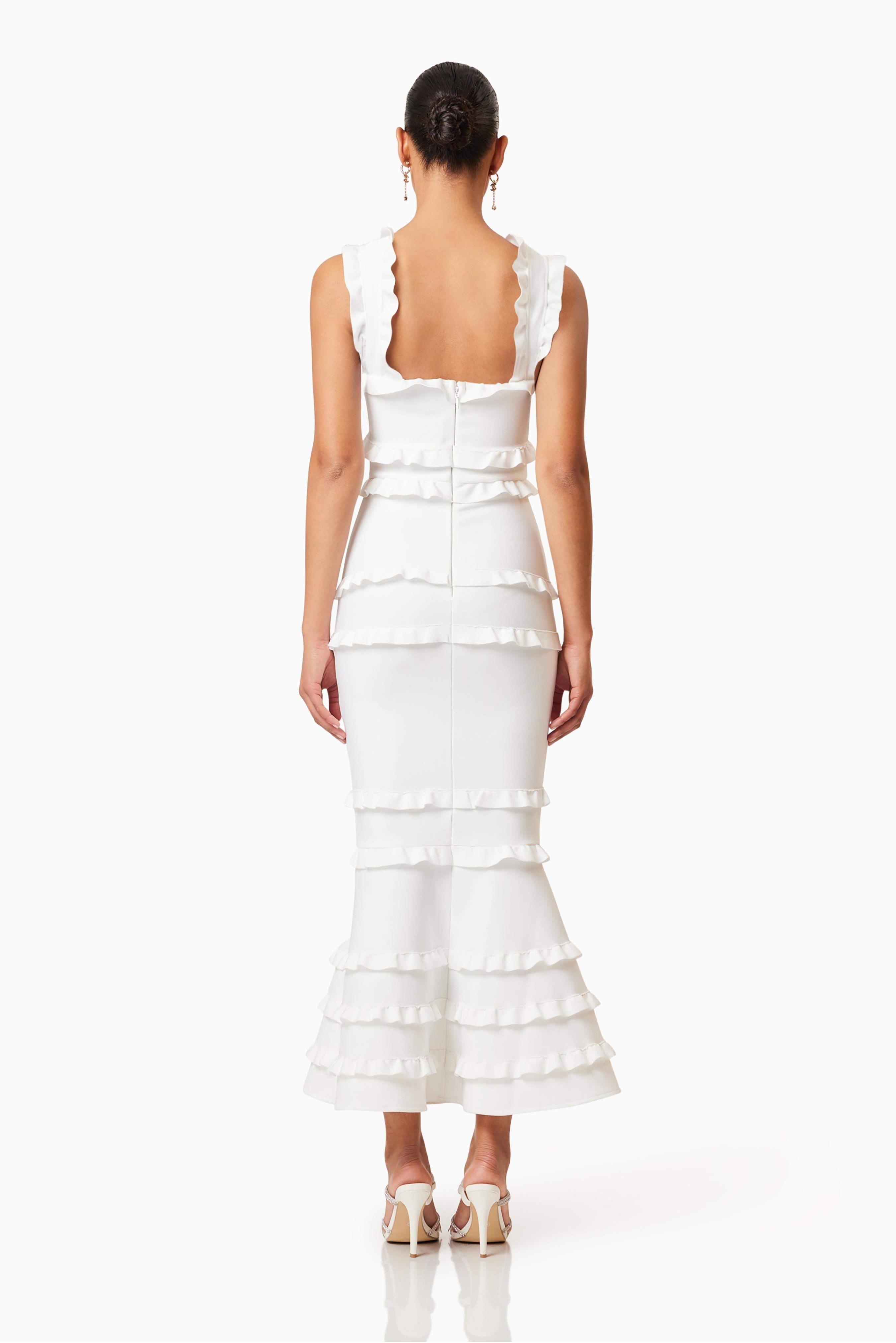 3D Flower Frill Slip Midi Dress