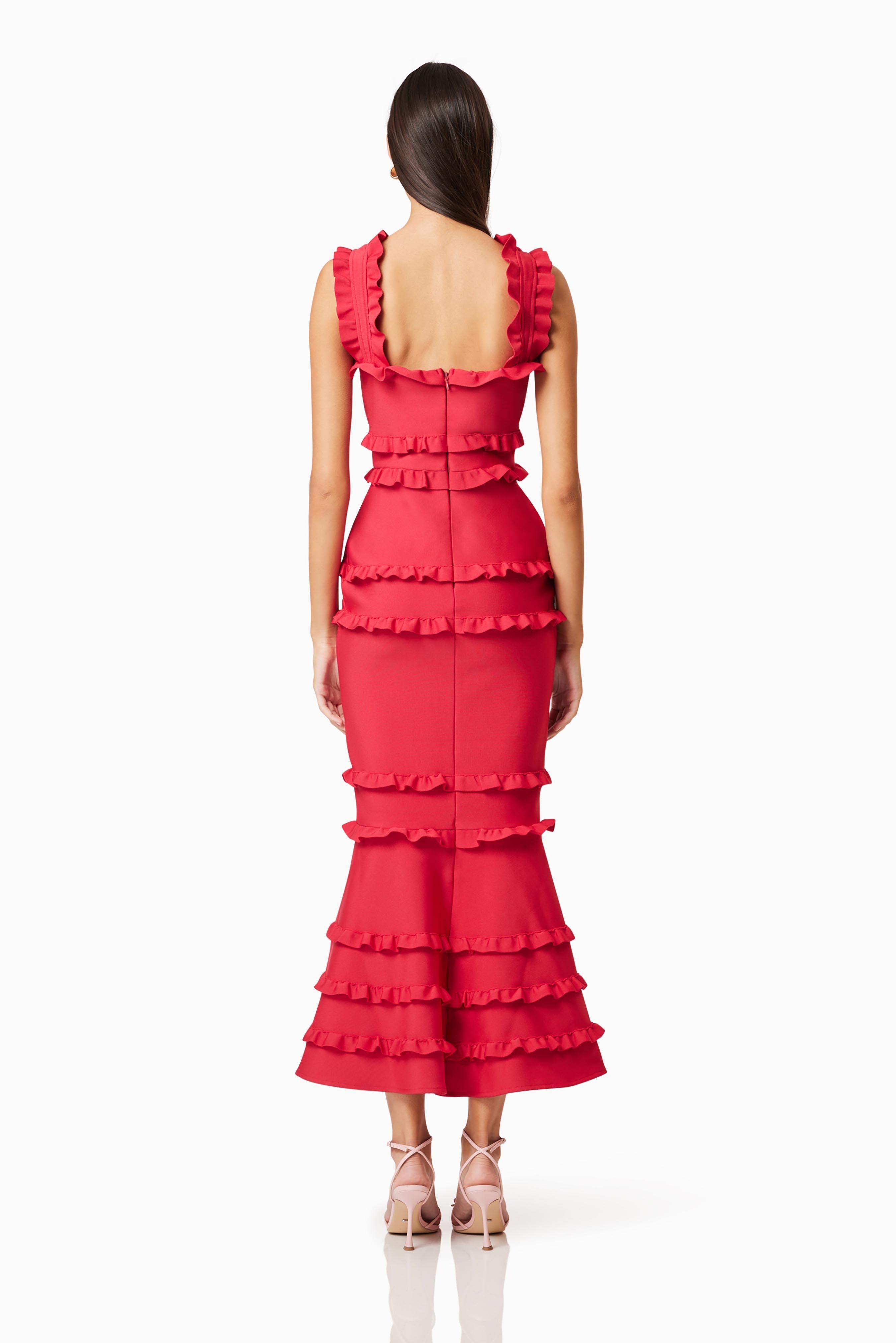 3D Flower Frill Slip Midi Dress