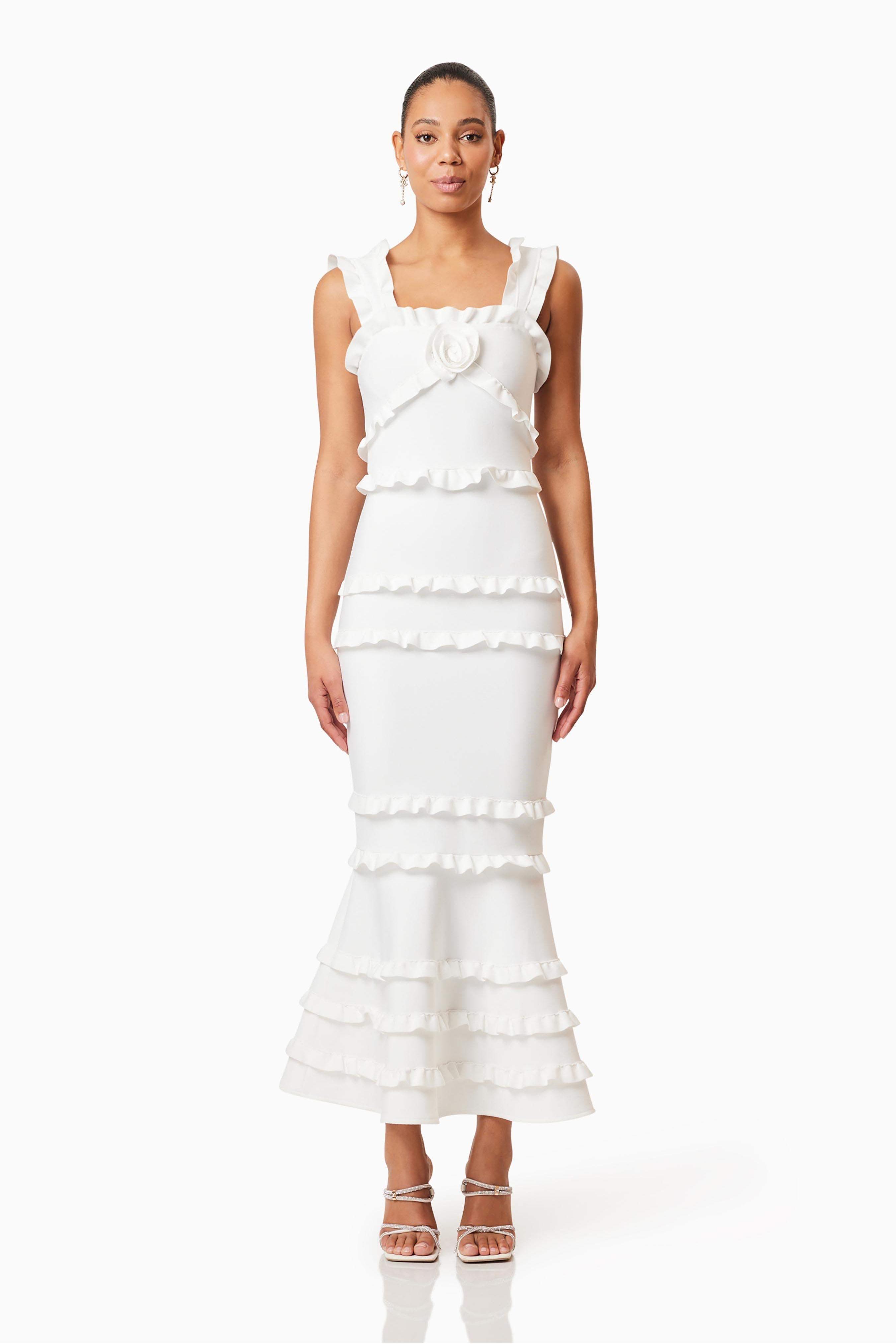 3D Flower Frill Slip Midi Dress