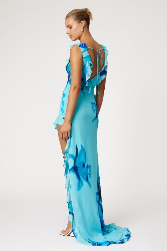 Floral Frill Lace-Up Midi Dress