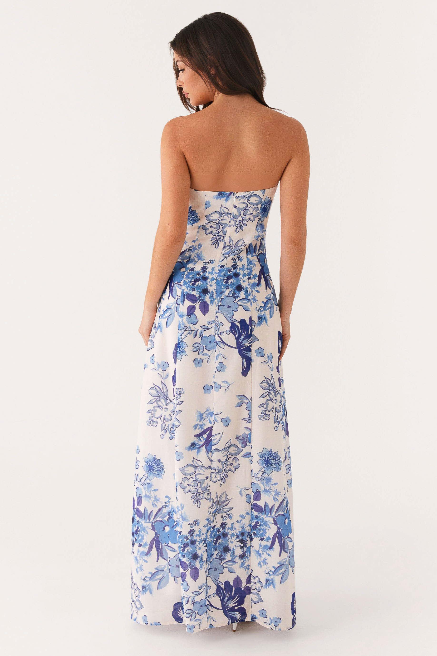 Floral Gathering Strapless Maxi Dress