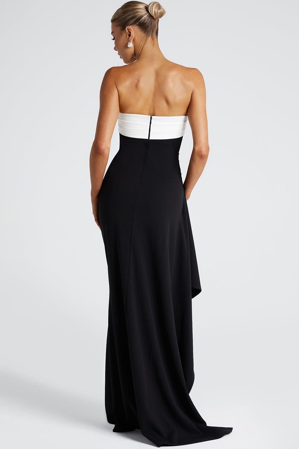 Contrast Color Split Off Shoulder Maxi Dress