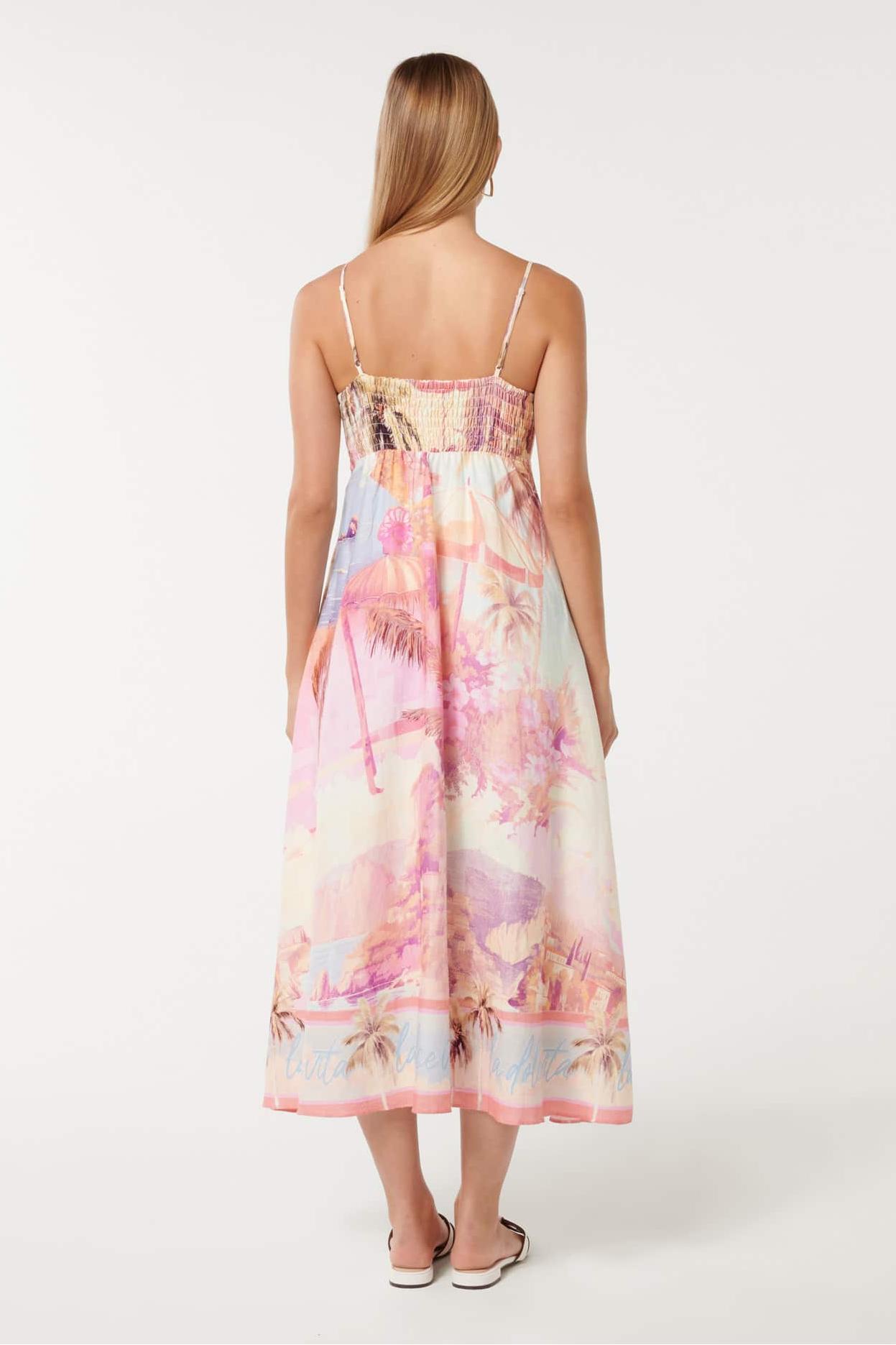 Satin Smocking Sleeveless Midi Dress