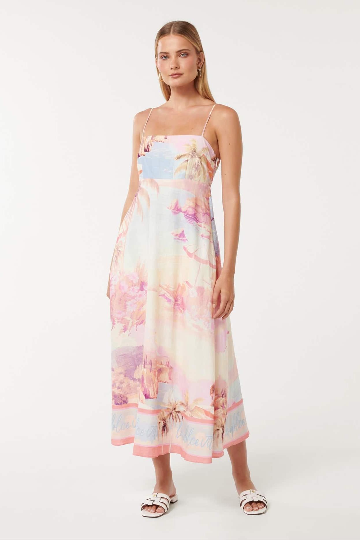 Satin Smocking Sleeveless Midi Dress