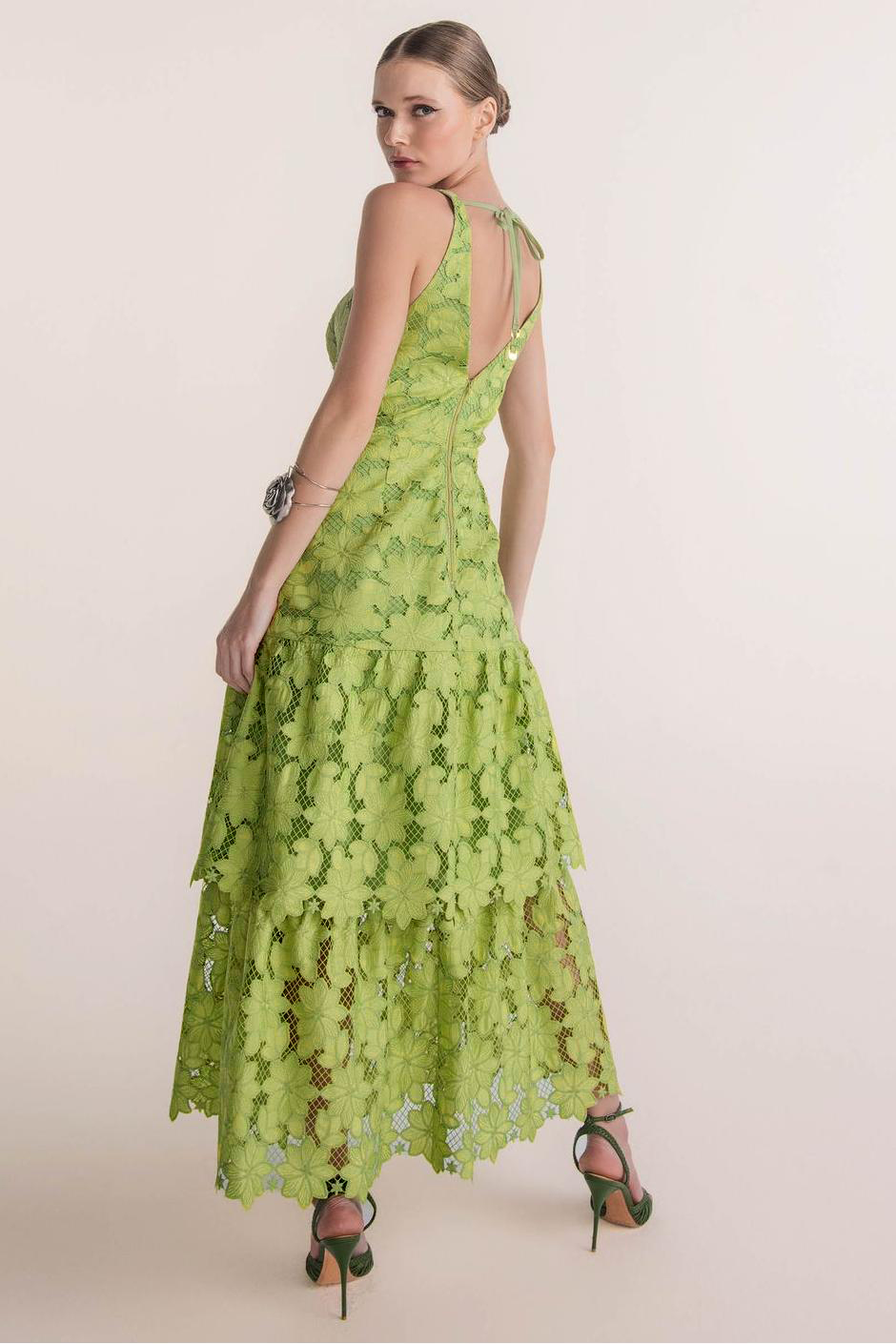 Lace V-Neck Sleeveless Midi Dress