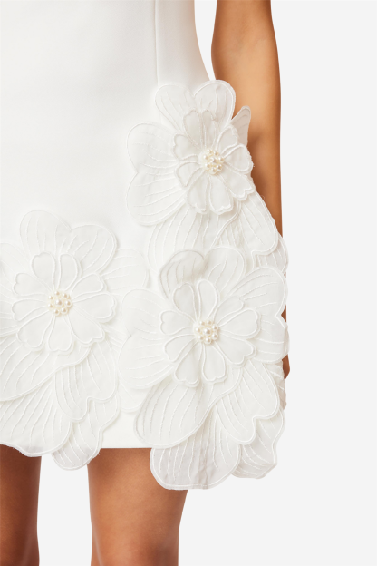 3D Flower Solid Round Neck Mini Dress