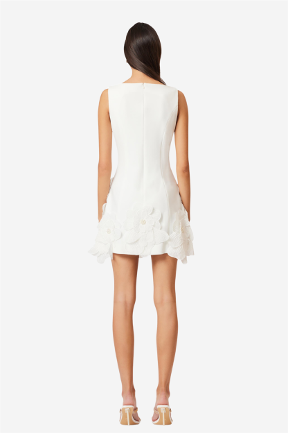 3D Flower Solid Round Neck Mini Dress