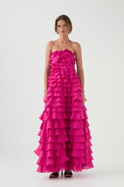 Solid Ruffle Off Shoulder Maxi Dress
