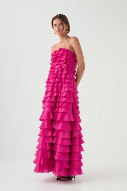Solid Ruffle Off Shoulder Maxi Dress