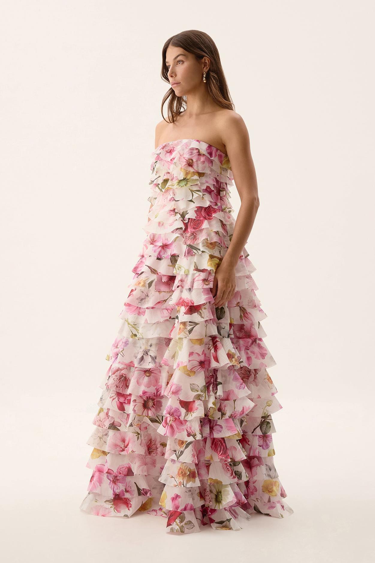 Floral Ruffle Off-Shoulder Maxi Dress