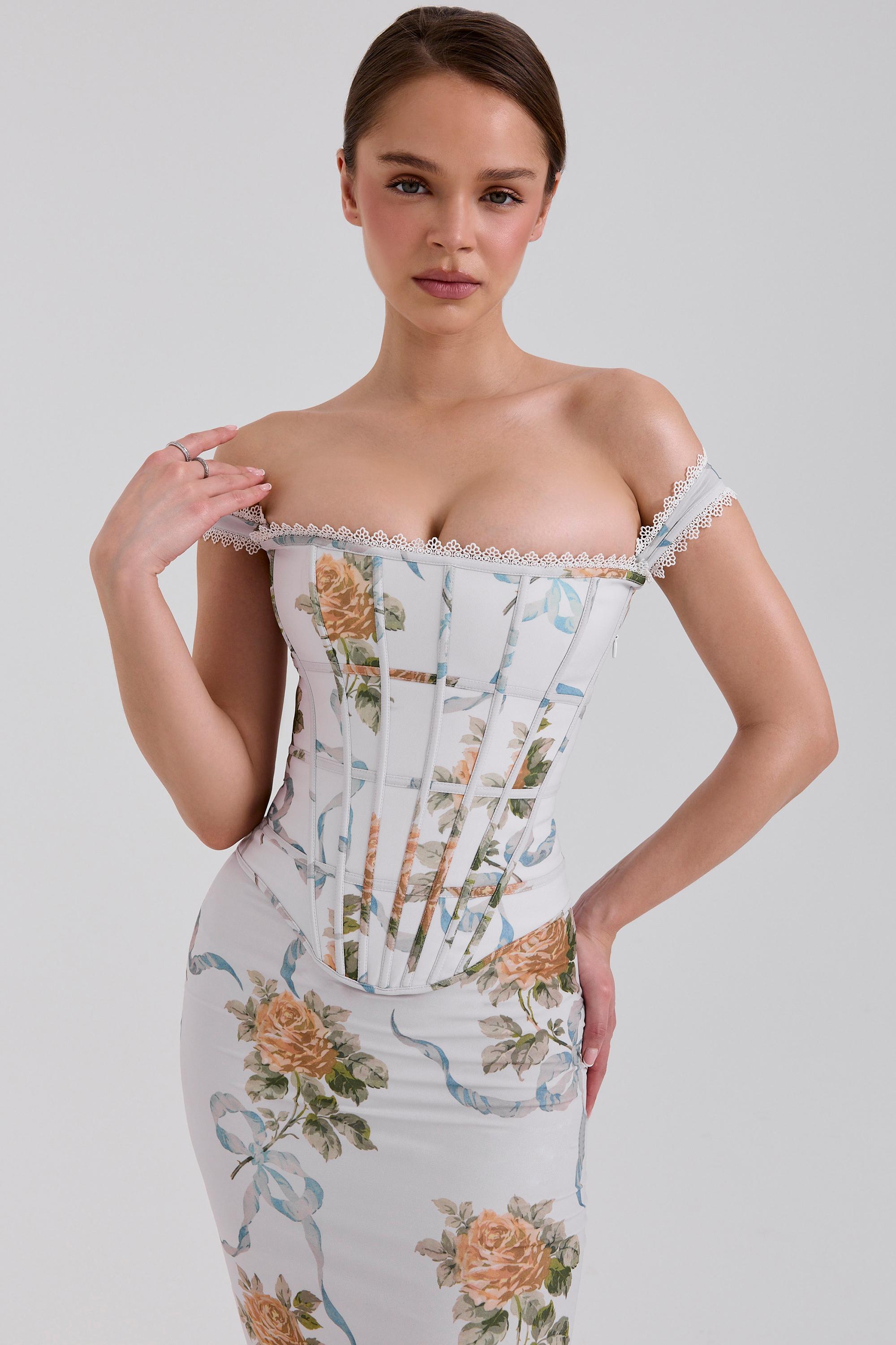 Floral Corset Off-Shoulder Maxi Dress