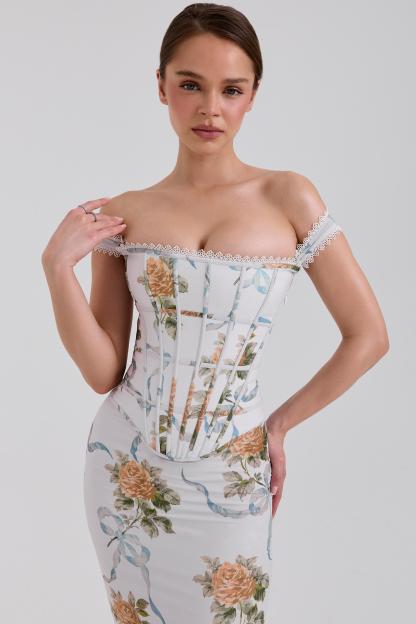 Floral Corset Off-Shoulder Maxi Dress