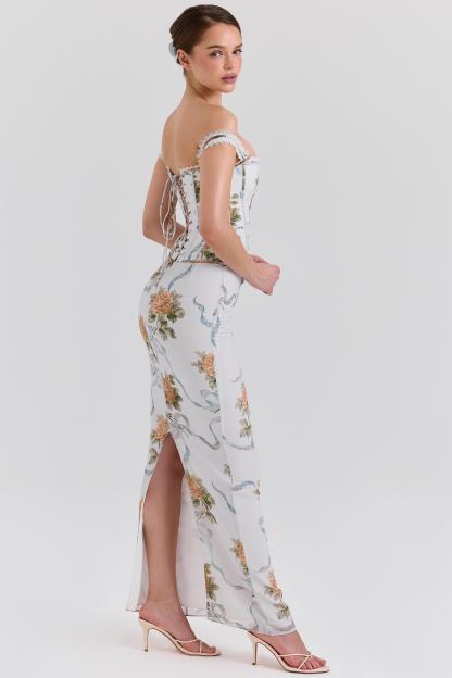 Floral Corset Off-Shoulder Maxi Dress