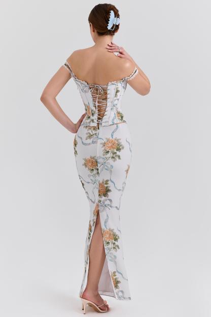 Floral Corset Off-Shoulder Maxi Dress