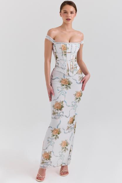 Floral Corset Off-Shoulder Maxi Dress