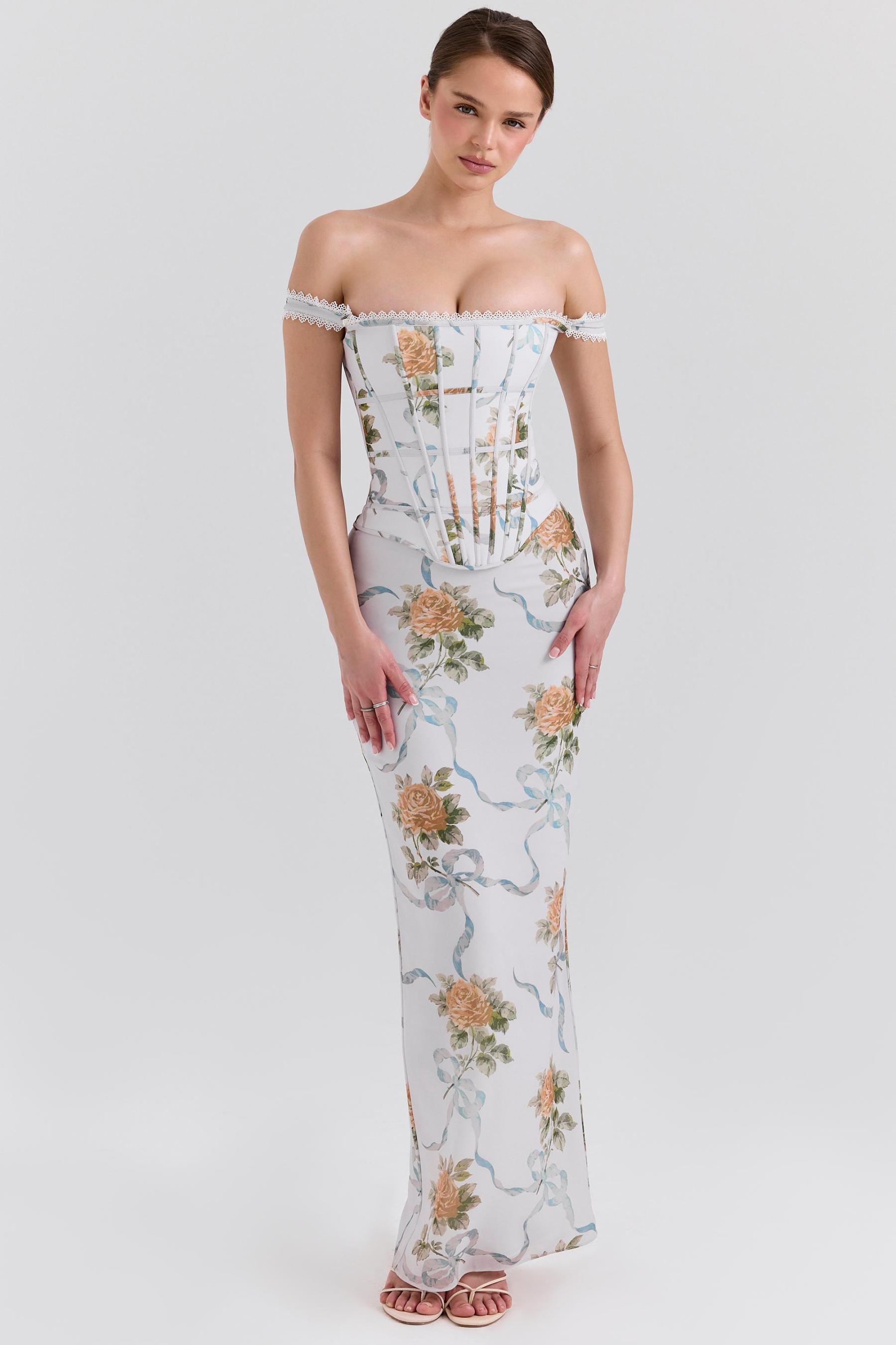 Floral Corset Off-Shoulder Maxi Dress