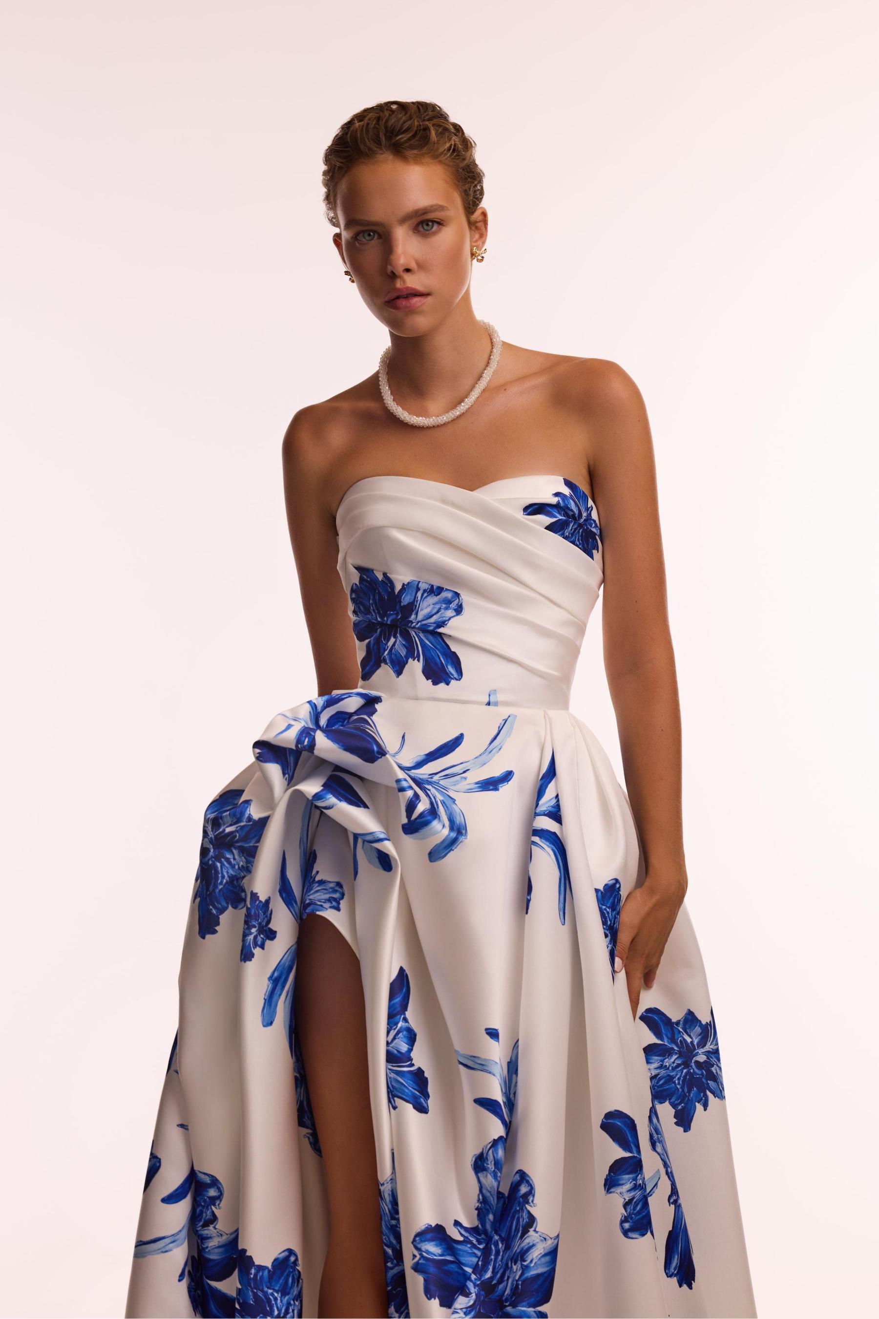 Floral Off Shoulder  Pleated Maxi Dress