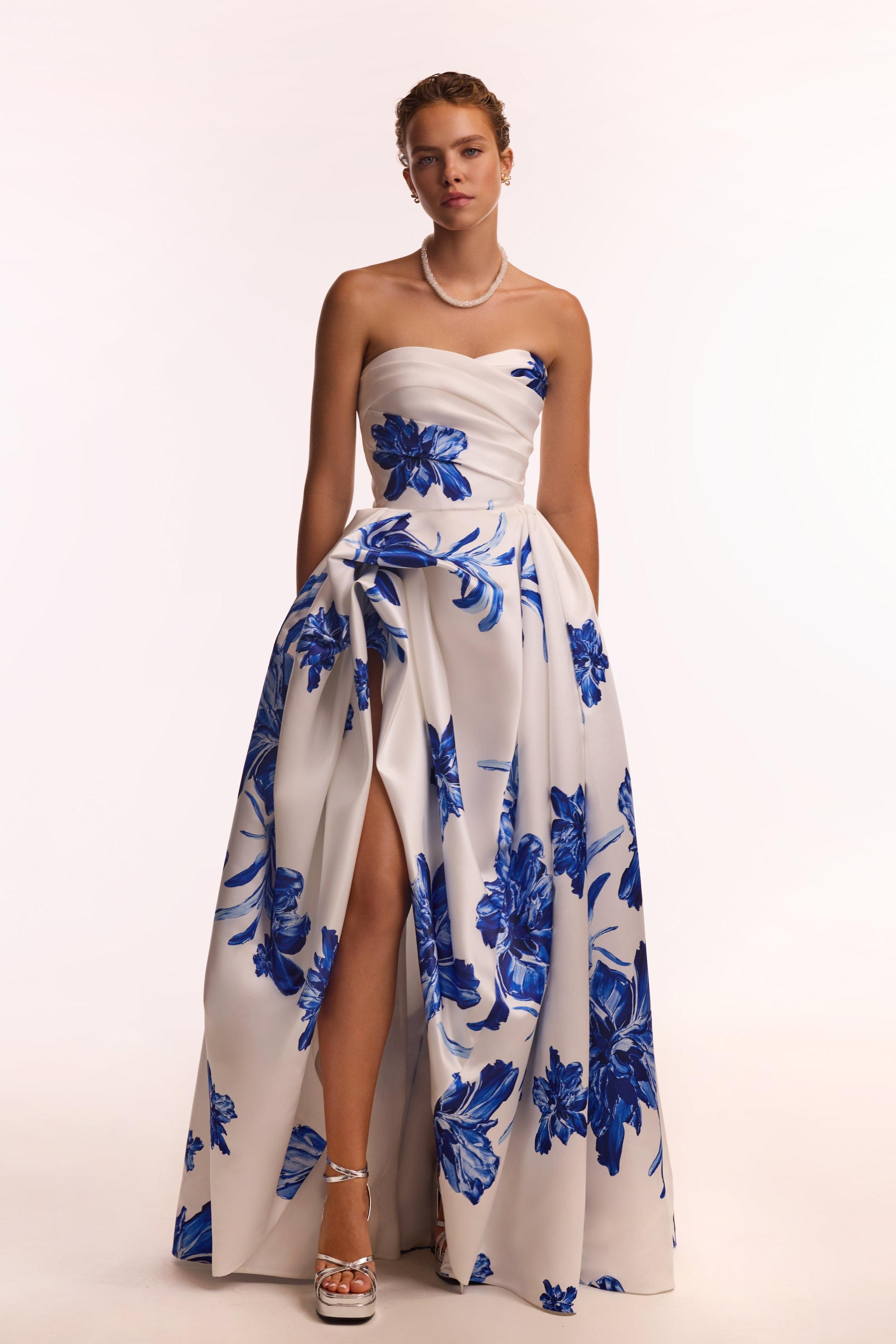 Floral Off Shoulder  Pleated Maxi Dress