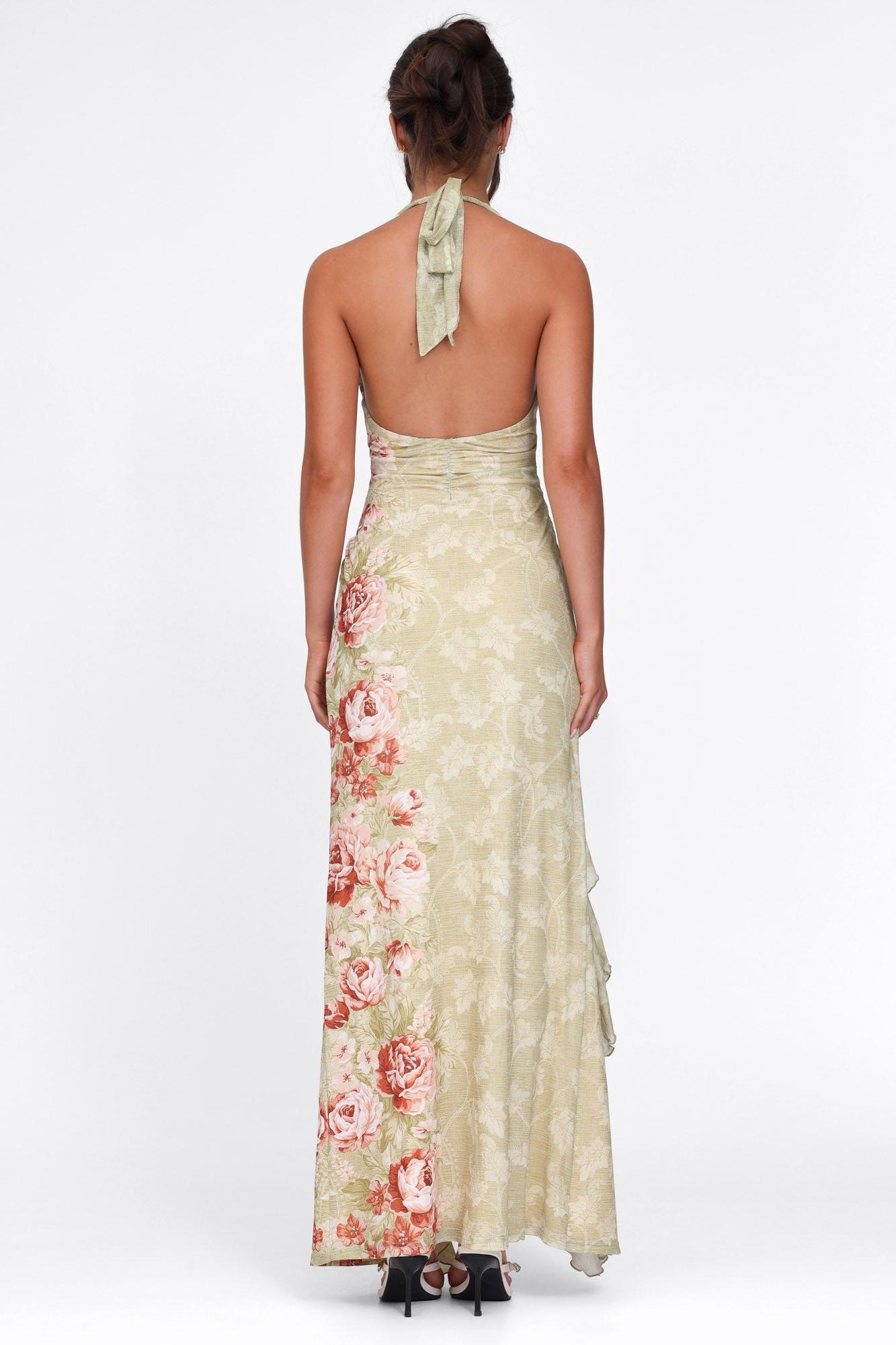 Floral Halter Neck Split Maxi Dress