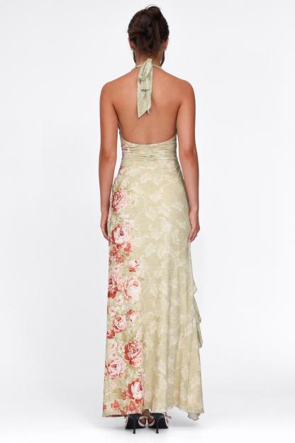 Floral Halter Neck Split Maxi Dress