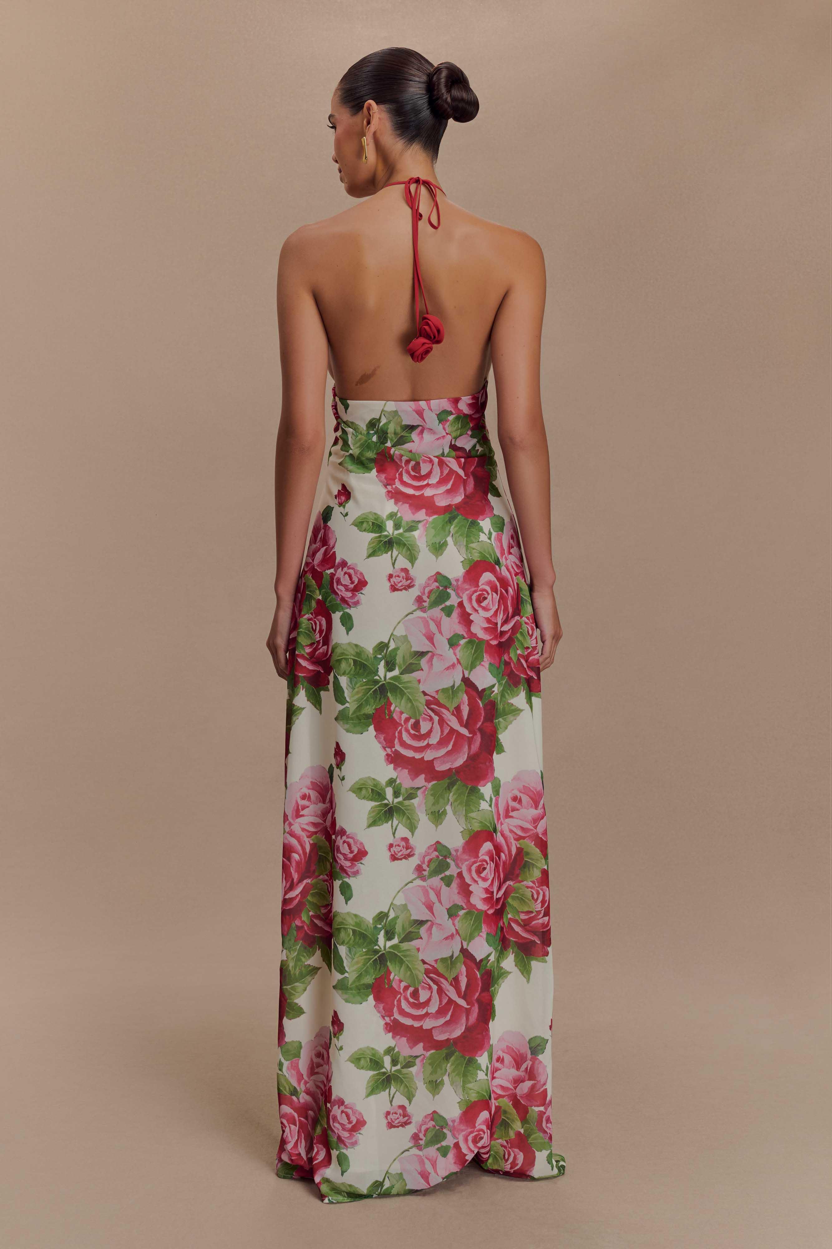 3D Flower Floral Halter Neck Maxi Dress